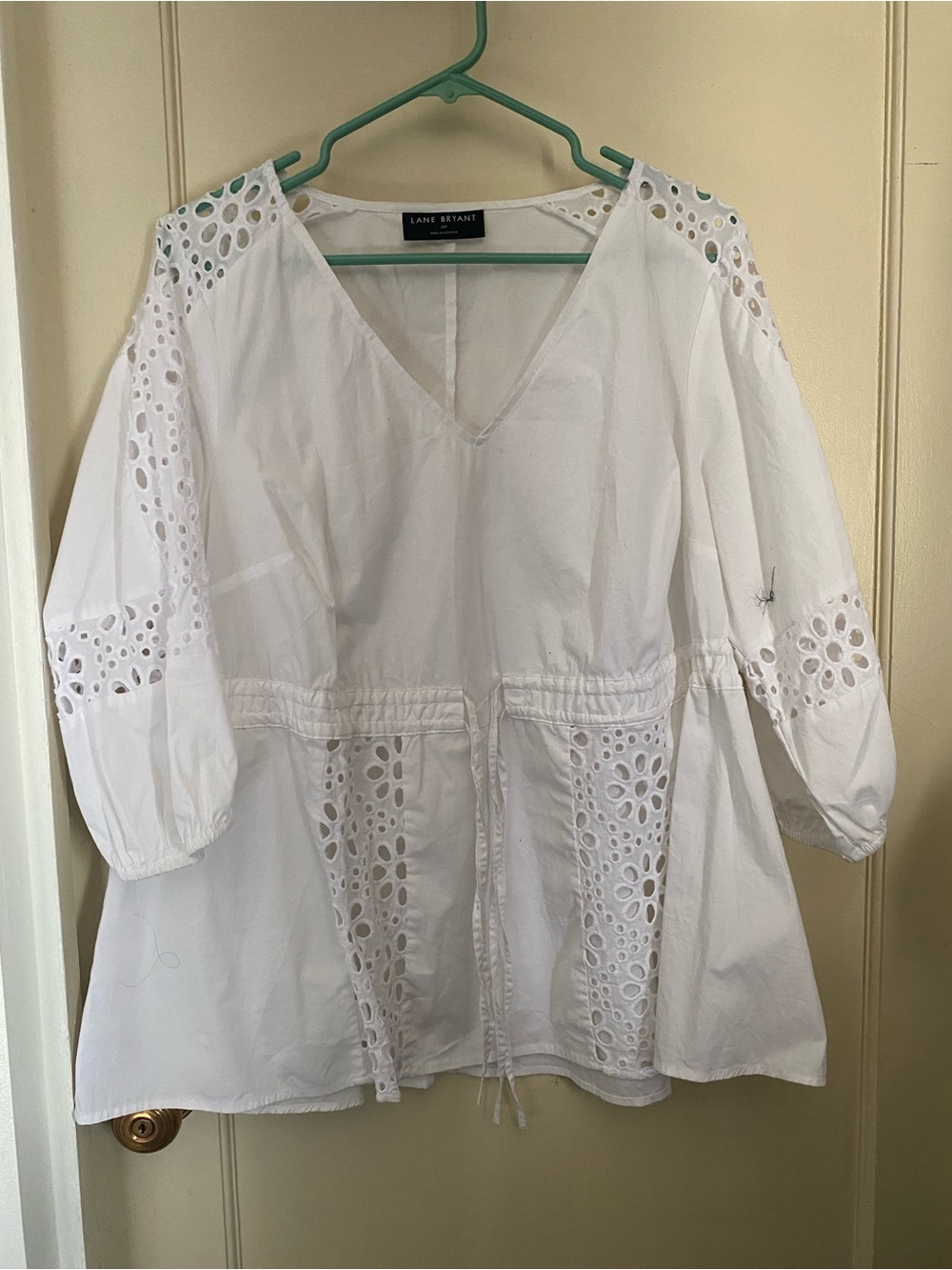 Lane Bryant White Eyelet Drawstring Tunic Top